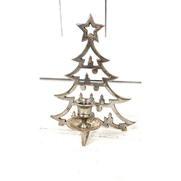 Silver metal Christmas tree taper candle holder - Picture 6 of 6